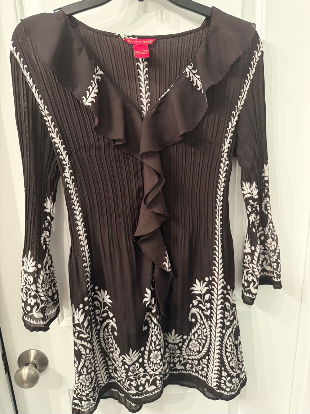 Sunny Leigh Brown Shirt Dress with White Embroidered Trim